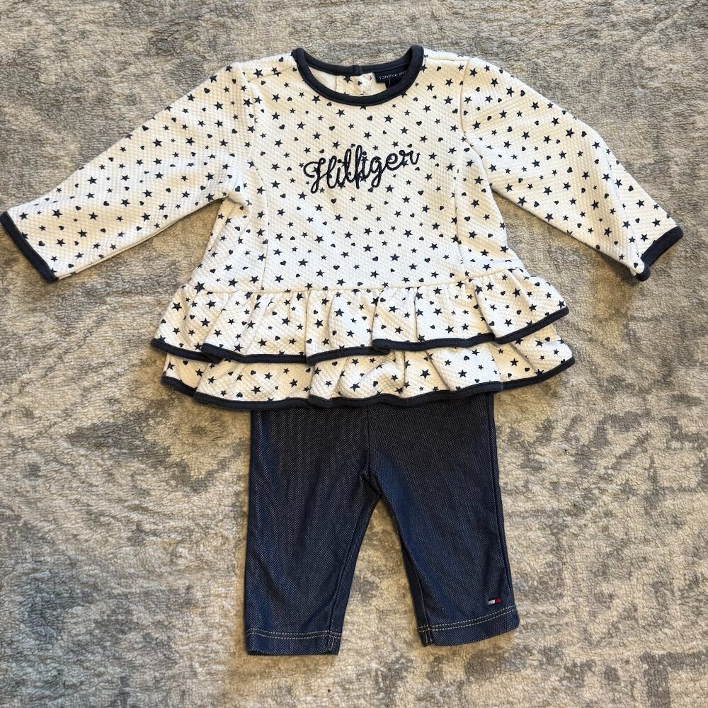 Tommy Hilfiger Baby Girl Outfit – 6–9 Months – Star Print Top & Jean-Like Leggin